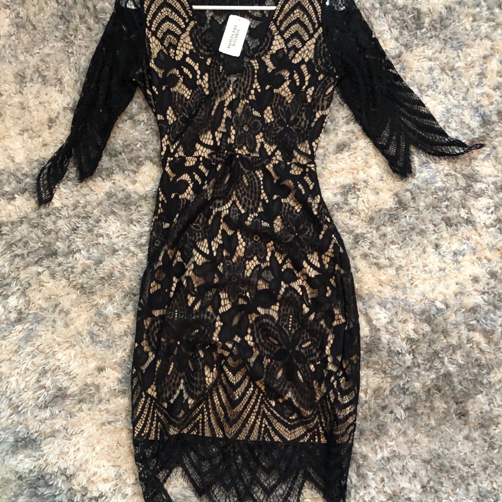 Forever 21 black lace dress with nude underlay